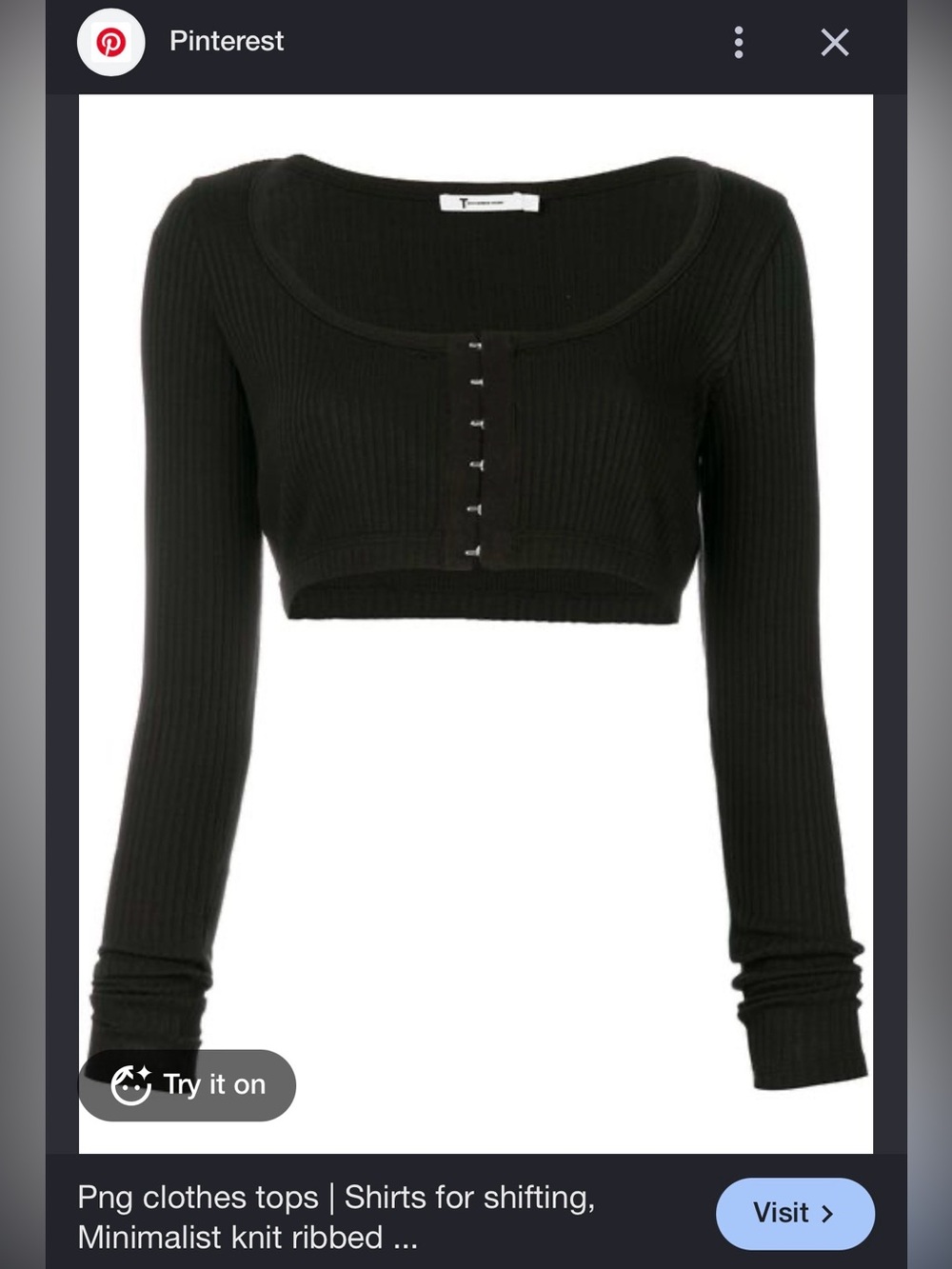 Alexander Wang Black Ribbed Hook-Front Long-Sleeve Cropped Top
